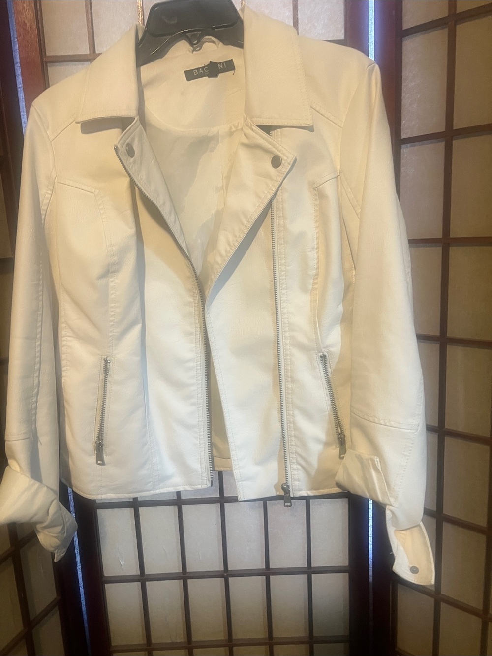 Baccini Cream Asymmetrical Zip Moto Jacket
